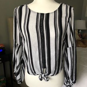 Bebop Large Black/White Striped Crop Top Tie waist